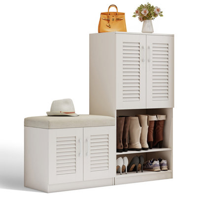 Armoire à chaussures avec banc, organisateur de chaussures d'entrée pour 21 à 30 paires (réglables à gauche et à droite), armoire à chaussures autoportante de 47 pouces avec coussin en tissu pour le salon ou le vestiaire (chêne)