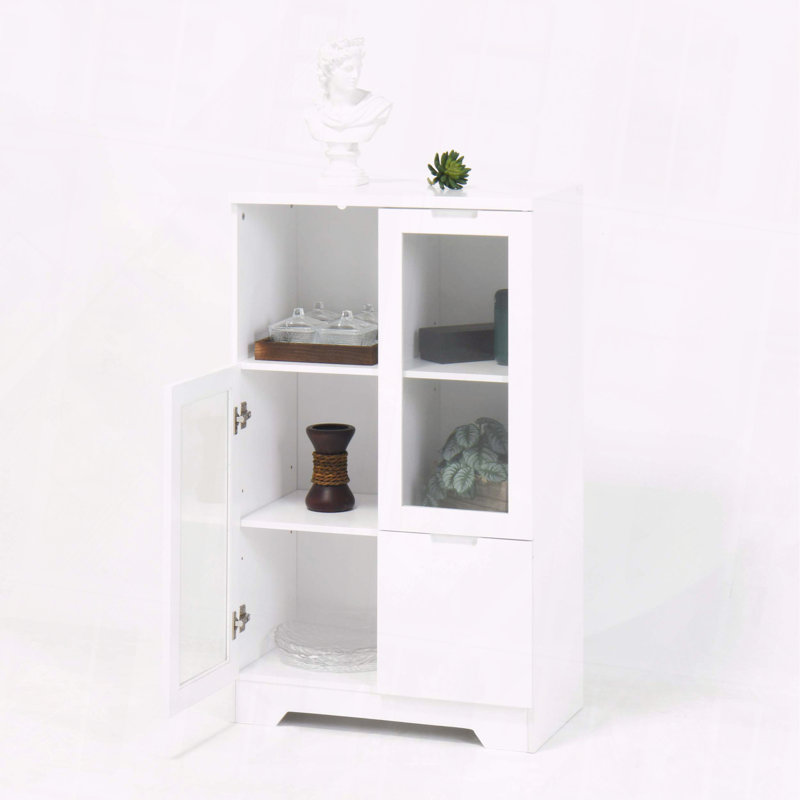 Cabinet Glass Doors Drawer Open Storage Easy Clean Assemble