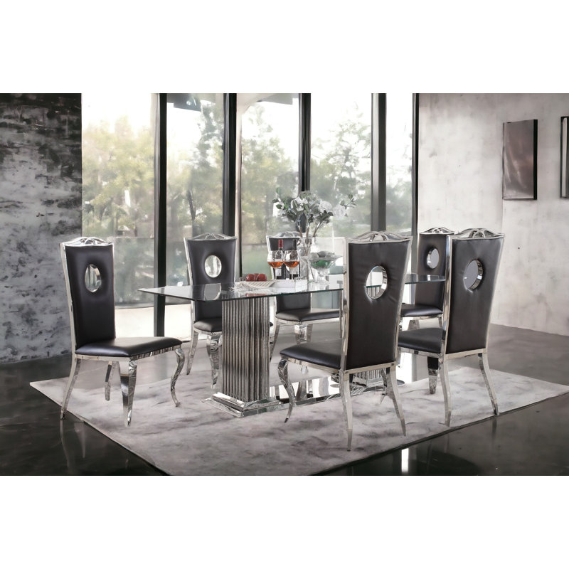 Mishal Glass Top Metal Base Dining Table