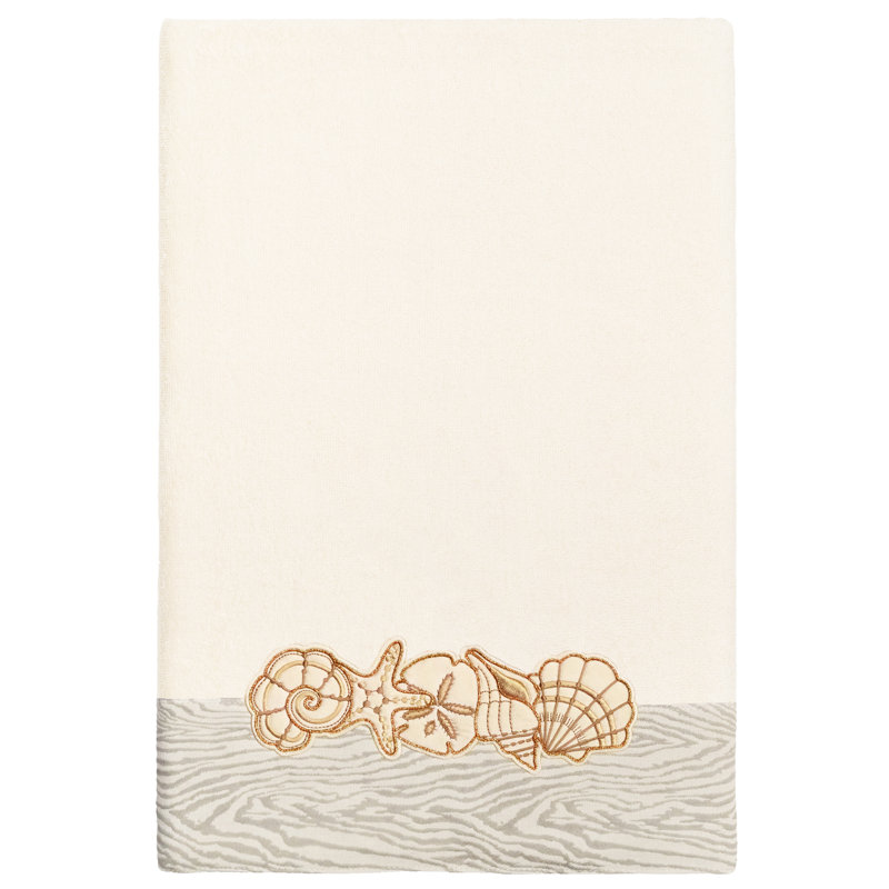 SHELL ROW 2PC Embellished Bath Towel Set Midweight Bath Towel, Beige