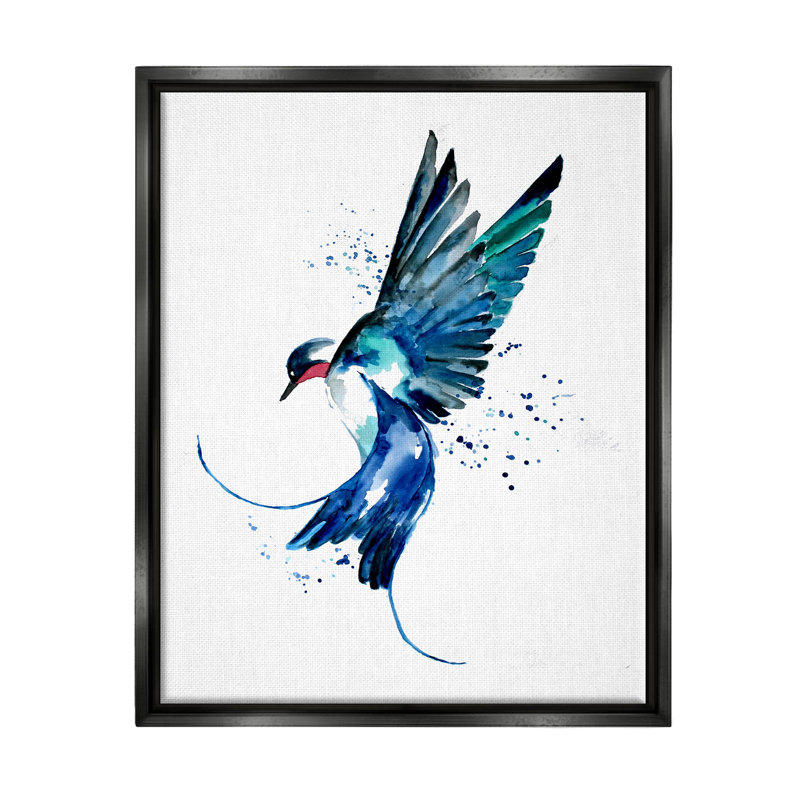 "Blue Bird Flying Wings" par Sebastian Grafmann - cadre flottant, impression sur toile, H 31 po x l 25 po x P 1,7 po