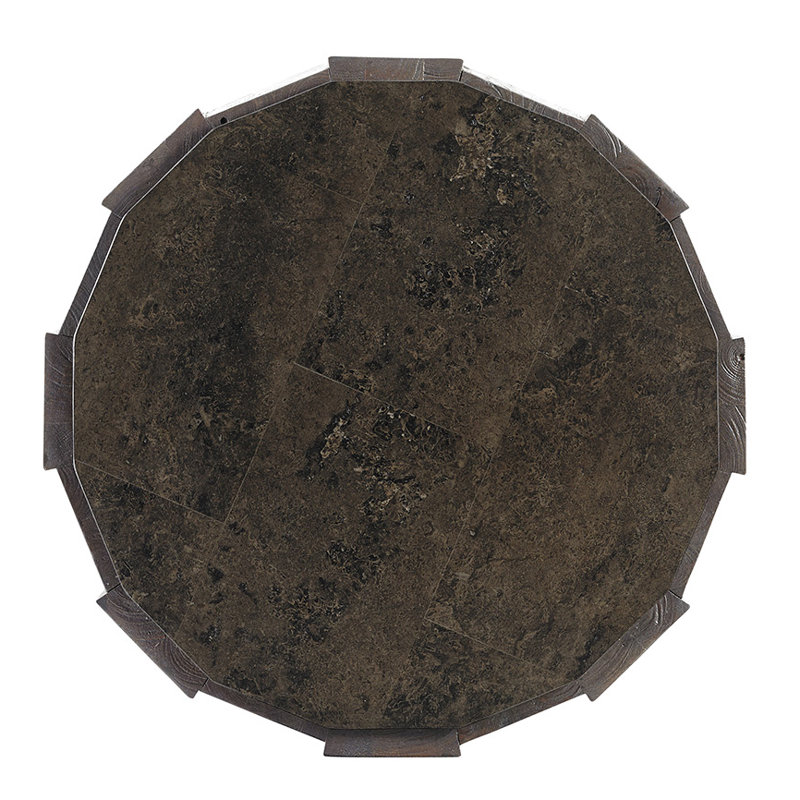 Gray Elm and Travertine Round End Table, 20"