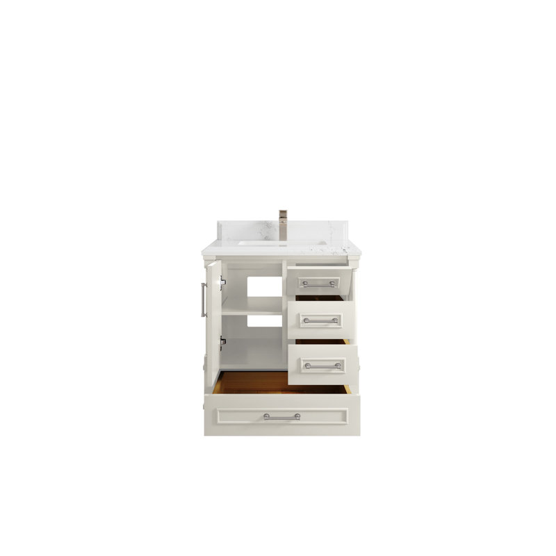 Alabaster White Solid Wood Single Bathroom Vanity with Quartz Top