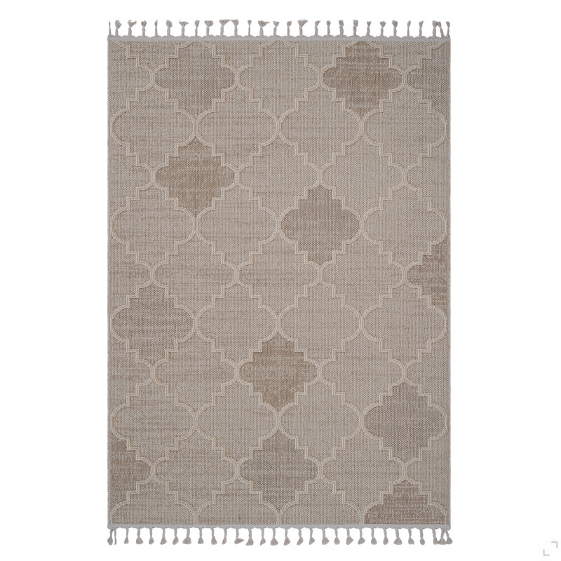 LOOM & LUXE Collection 8X10 Cream /Trellis Indoor/Outdoor Area Rug, Cream/Brown, Rectangle 7'9" x 10'