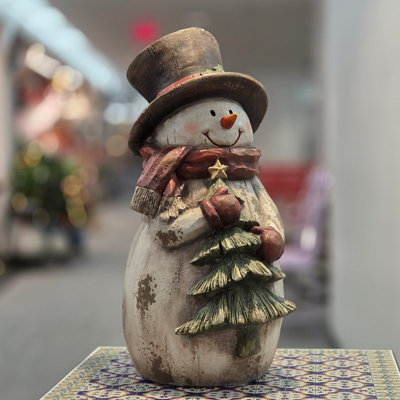 25in. Tall Casper Vintage-Style Chubby Snowman Figurine with Christmas Tree