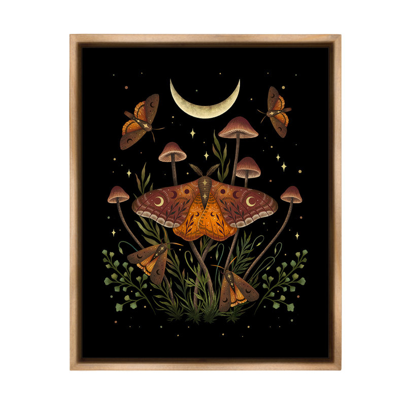 "Astral Moth And Moon" par Episodic, Dessins sur toile, Cadre flottant orme Montalcino, H 21 po x l 17 po