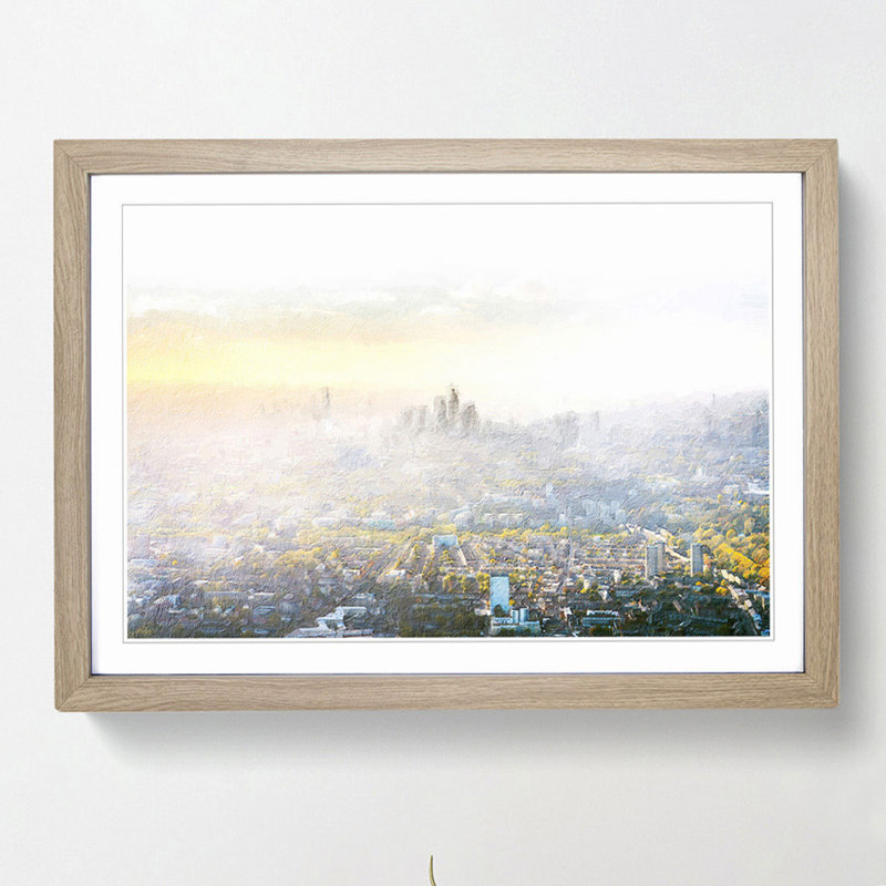 London Skyline in the Summer - Picture Frame Painting Print, 36cm H x 48cm W x 2cm D, Oak Framed