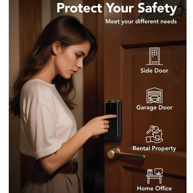 Serrure de porte intelligente G1 avec caméra et sonnette vidéo, pêne dormant d'entrée sans clé 6-en-1 avec empreinte digitale, Wi-Fi intégré, télécommande de l'application TUYA, audio bidirectionnel et vision nocturne