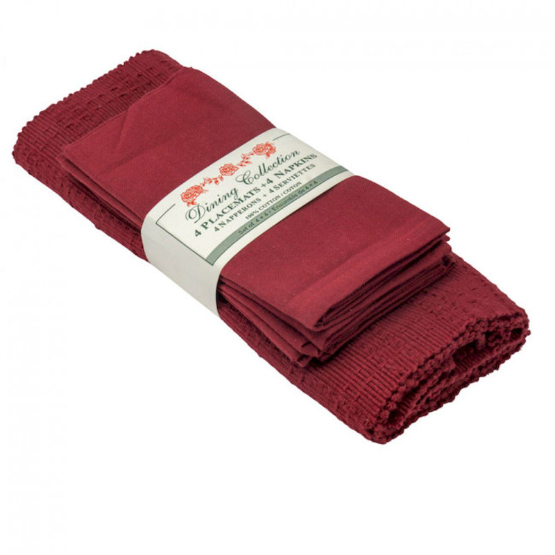 Keiten Rectangle Placemat And Napkin Set, Burgundy