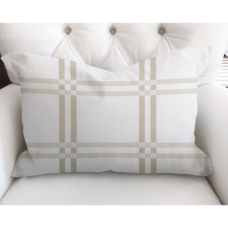 Plaid Cotton Reversible Throw Pillow, Beige