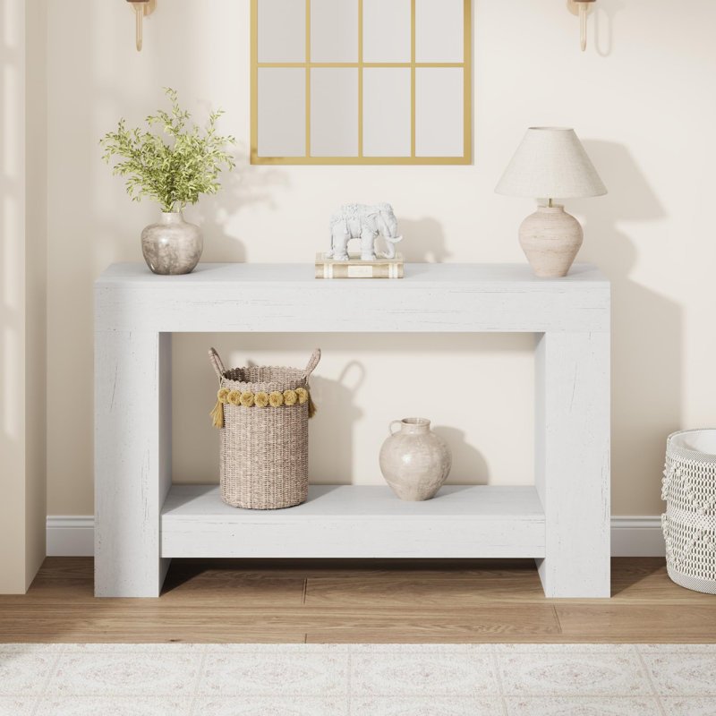 47.2''Farmhouse Console Table – 2-Tier Long Dining Sofa Table – Open Storage Shelf, Versatile Entryway Accent – Living Room, Hallway -White