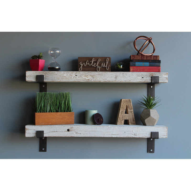 Tablette en bois de grange récupéré 2 pièces Chumbley, L 40 po x P 7 po x H 3 po (tablette supérieure / , Blanc délavé