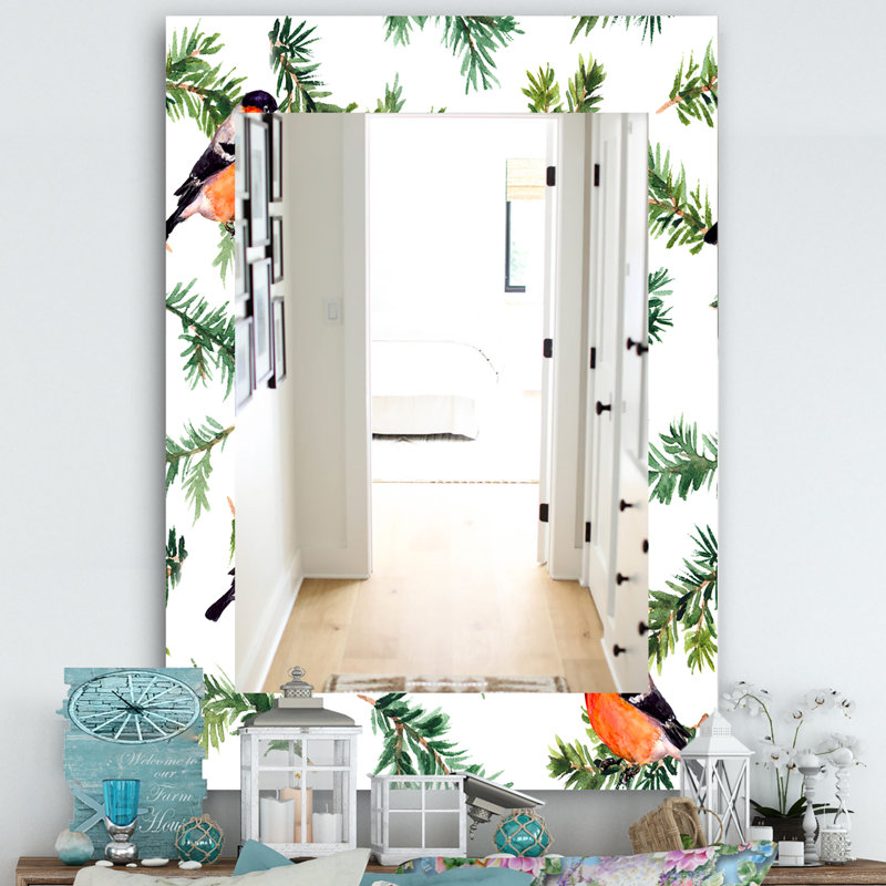 Miroir mural à branches d’oiseaux sur pin, H 39,4 po x l 29,5 po