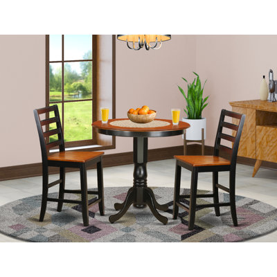 Ensemble de comptoir de cuisine 3 pièces pour petits espaces comprenant une table de salle à manger ronde avec piédestal et 2 chaises, noir et cerise