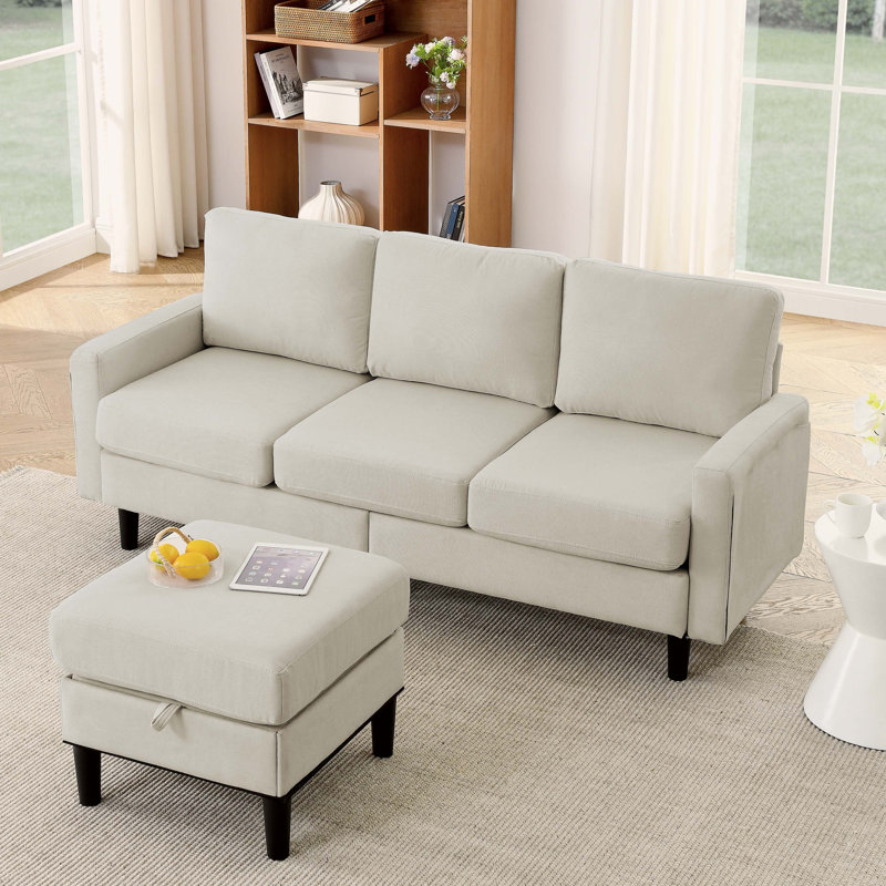 Canapé modulaire rembourré, canapé en L avec repose-pieds réversible avec rangement et 3 places pour salon, appartement, espaces compacts