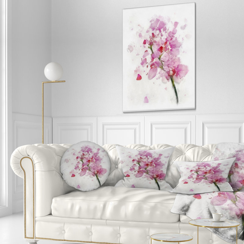 Coussin décoratif à fleurs roses et pétales tombants