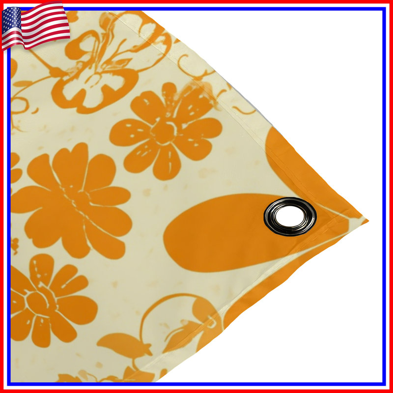 Tapisserie murale orange à motif floral - Décoration murale fleurs, H 104 po x 88 avec 4 œillets