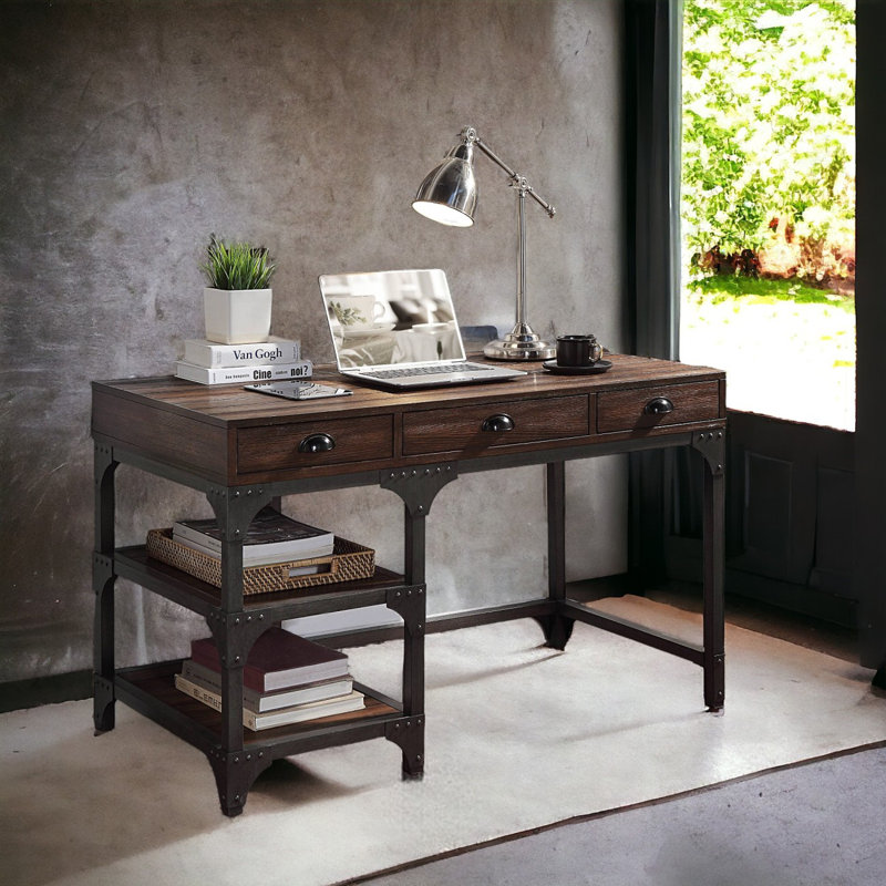 Bureau d'écriture en métal argenté antique, Brun