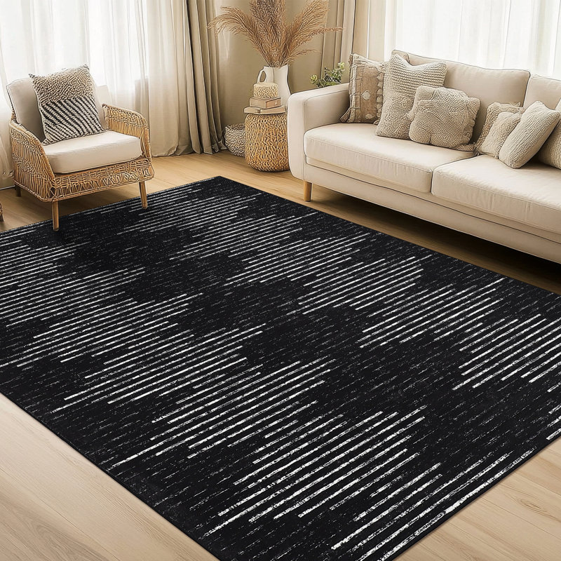 Tapis à rayures géométrique moderne et lavable à la machine pour le salon, Rectangle 10 pi x 13 pi