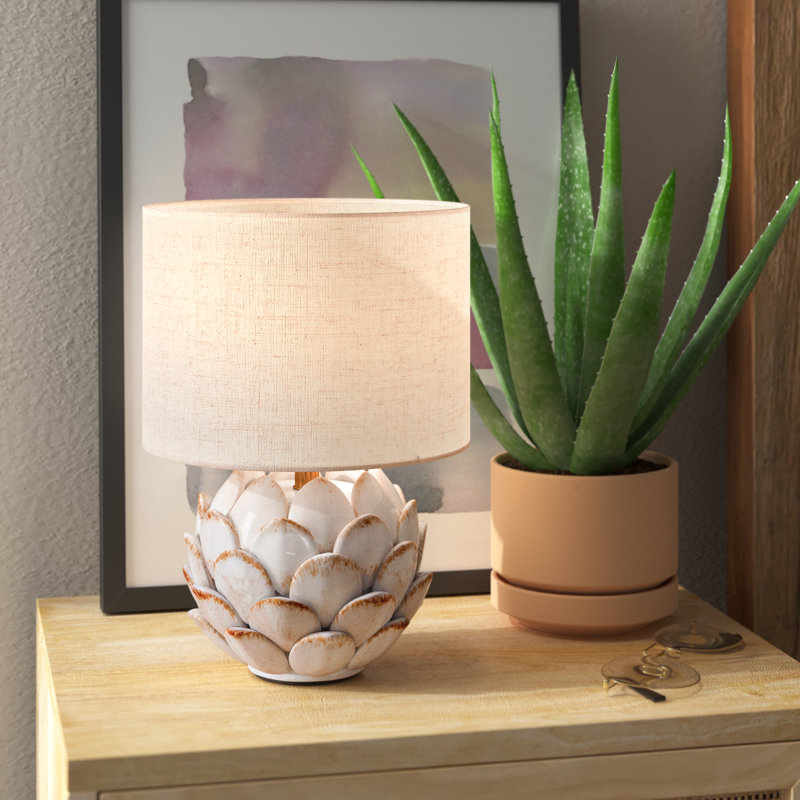 Landover Carciofo Artichoke-Form Ceramic Mini Table Lamp in Antique White, 12", Cream