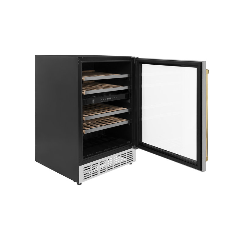 ZLINE 24" Monument Autograph Edition Dual Zone 44-Bottle Wine Cooler in Stainless Steel, Gold