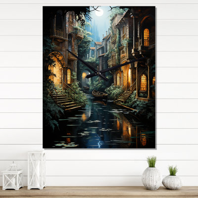 Beige Canal Surreal Waterways Magical I - Cityscapes Wall Clock