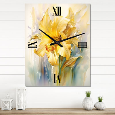 Horloge murale surdimensionnée jaune et vert avec jonquilles