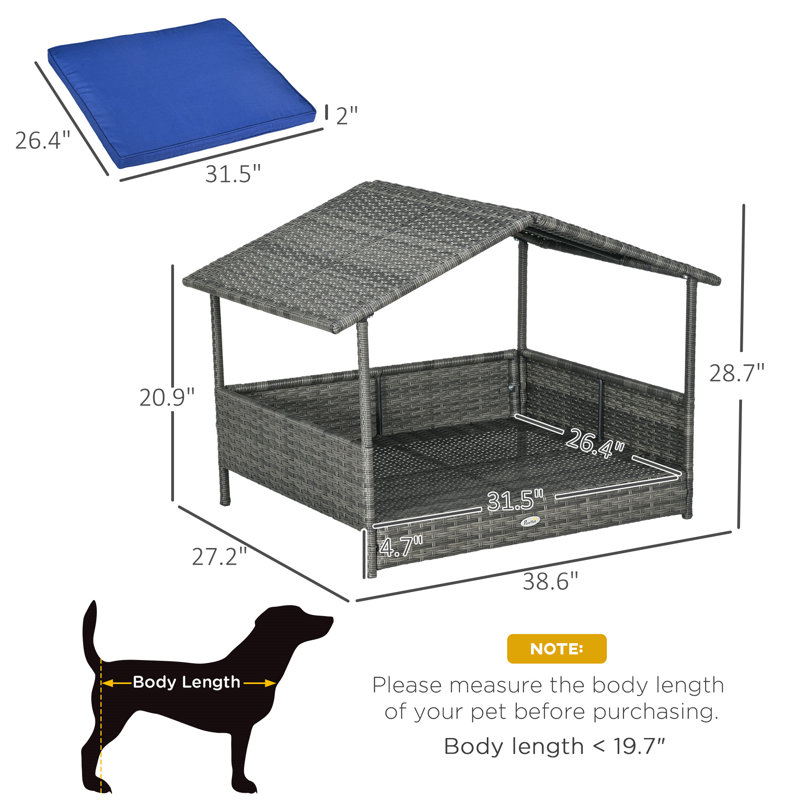 Niche pour chien en osier Pawhut, Gris te bleu