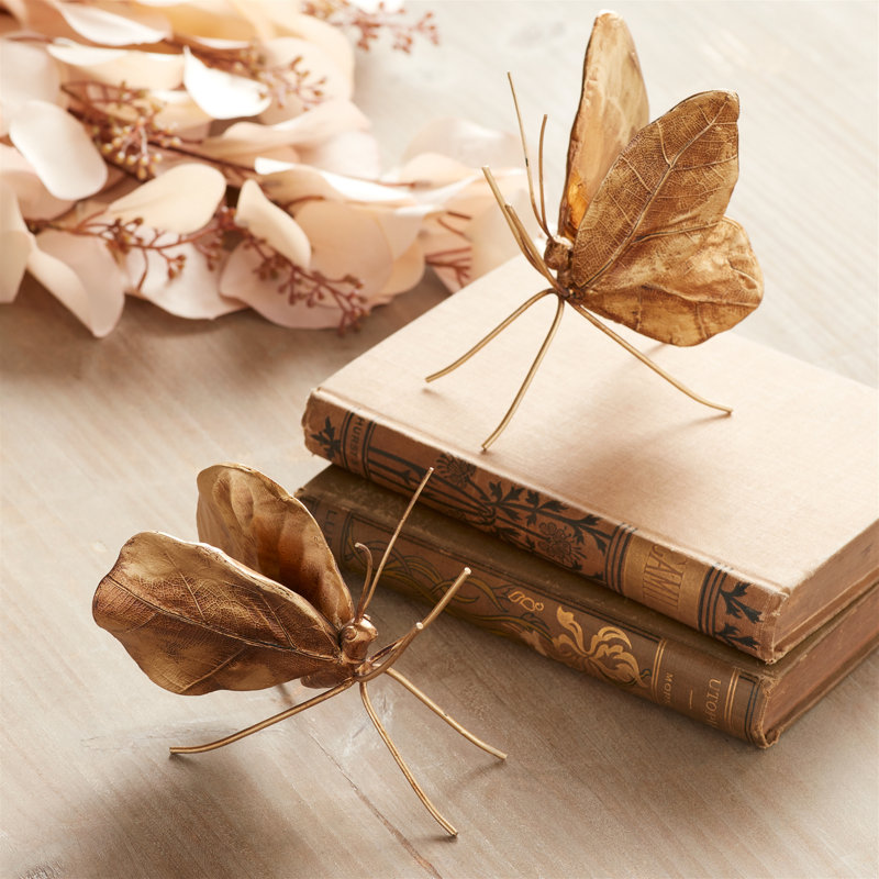 Leaf Butterfly Shelf Sitter (Set of 2), Gold