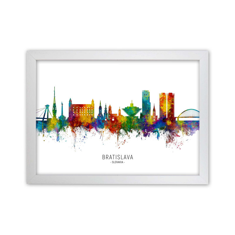 Bratislava Slovakia Skyline by Michael Tompsett - Print, White Framed, 25cm H x 34cm W x 3cm D