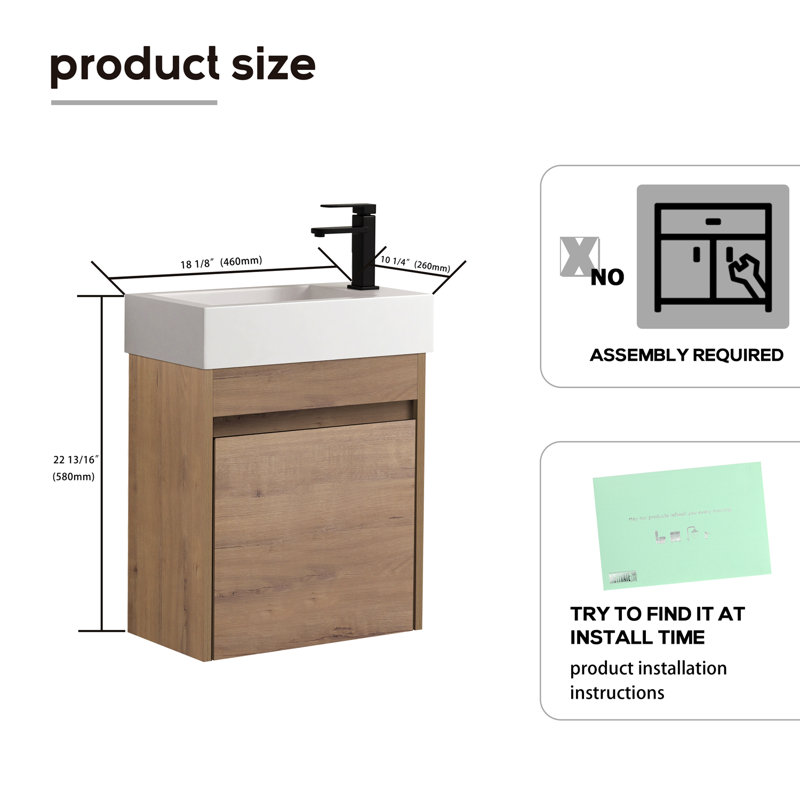 Meuble-lavabo simple avec plateau en résine Corrinna, Chêne