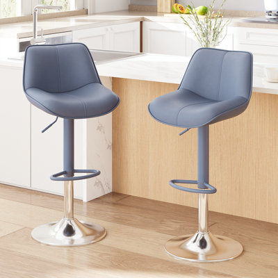 Modern Upholstered Faux Leather Swivel Adjustable Height Bar Stools Bar Stools with Footrest (Set of 2)
