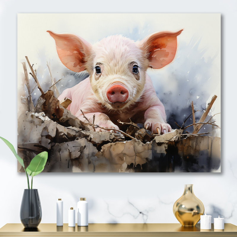 " Pig Joyful Oinker ", 12" H x 20" W x 1" D, Wrapped Canvas