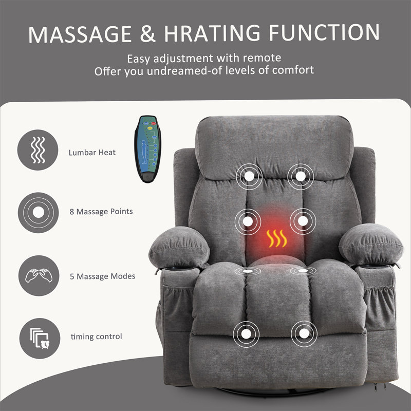 Swinging recliner massage heated sofa, with USB and 2 cup holders in side pockets