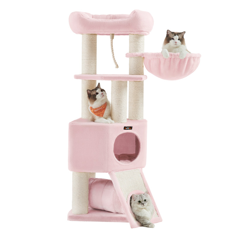 141cm H Cat Tree, Pastel Pink/Natural