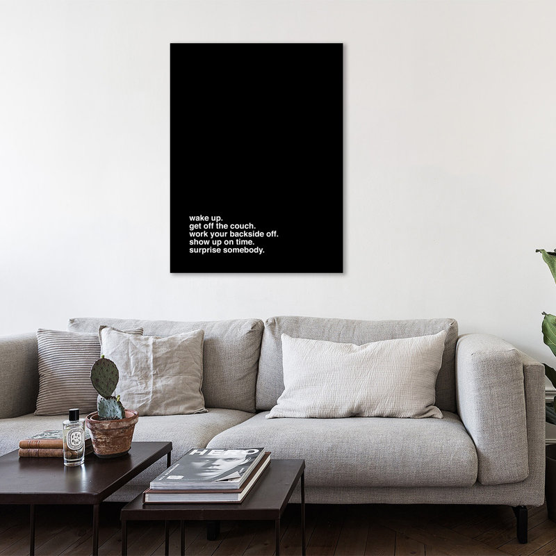 « wake up » par kent youngstrom, art textuel sur toile tendue, H 20 po x l 15 po x P 1,5 po