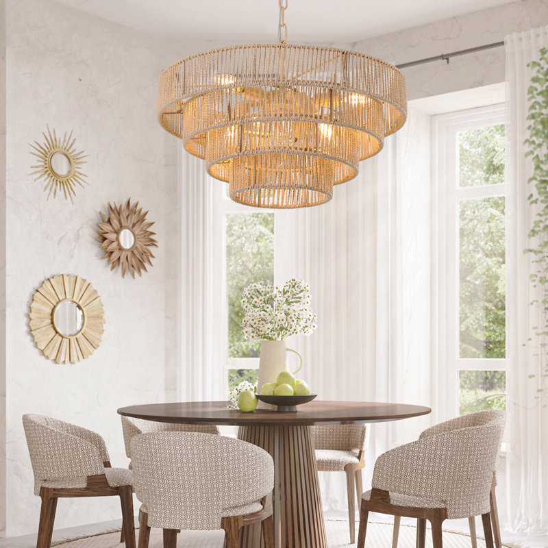 Lustre - corde de chanvre tissée à 4 couches de style moderne 20 po, luminaire suspendu de style bohème, luminaire suspendu élégant