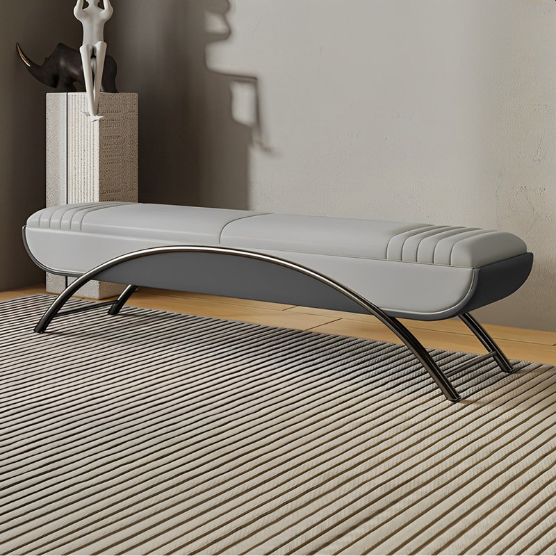 Italian Light Luxury Bed End Stool Storage Stool Upholstered Storage Bench, Light Gray/Dark Gray