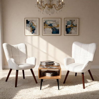 GarveeHome Mid Century Modern Upholstered Accent Chair for Living Room, Dining Room, or Kitchen – High Back Design, Solidified Oak Wood Legs, Comfortable Seating - White