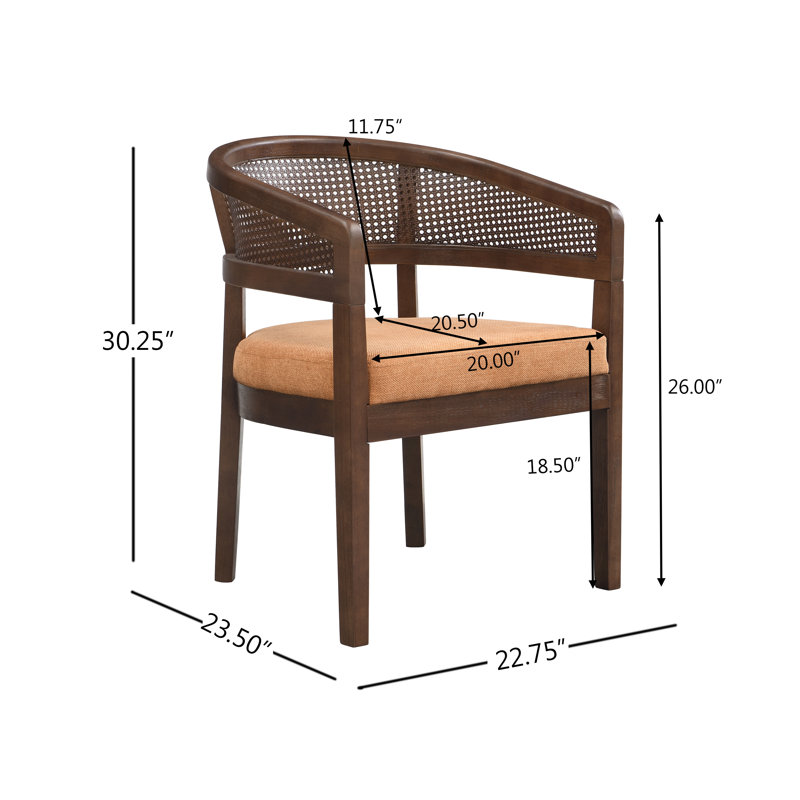 Stanley 26" Arm Height Modern Neoclassical Cane Rattan Dining Chair with Curved Back and Solid Rubberwood Frame, 2