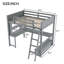Lit mezzanine multifonctionnel avec bureau en L multi-rangement, lumière DEL, station de charge USB et banc de rangement pour une utilisation optimale de l'espace et une vie confortable-1722517813