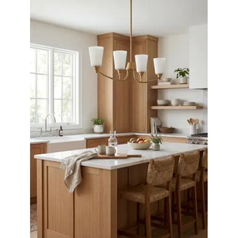 Kaminsky Chandelier, Brass, White