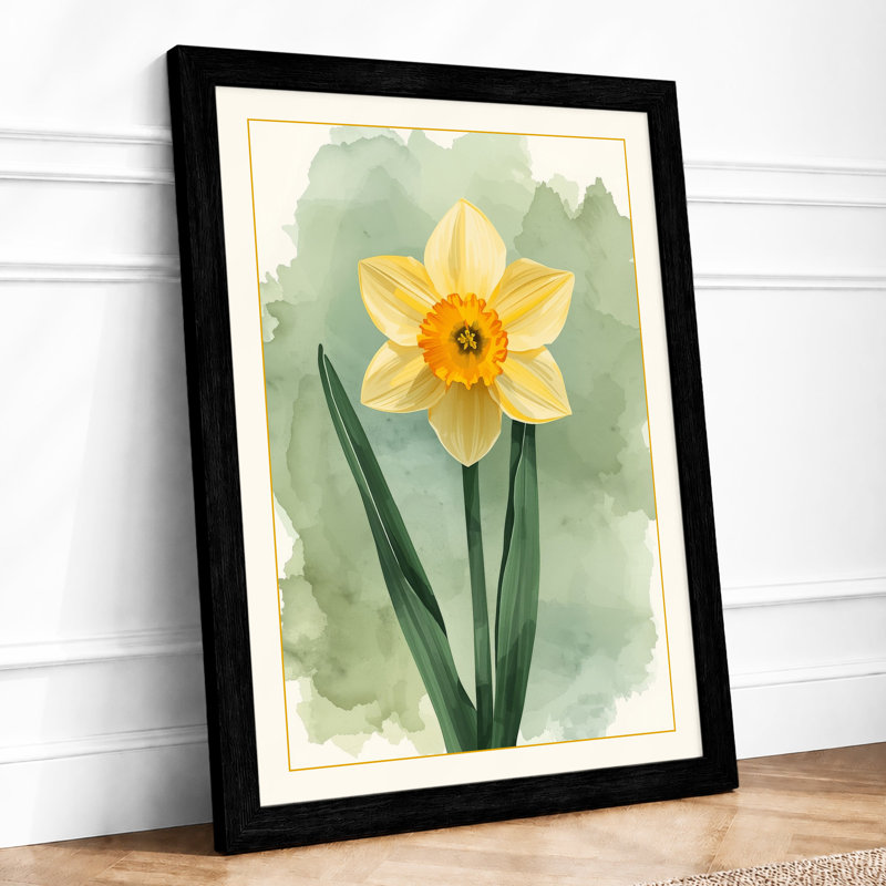 Golden Daffodil Botanical - Framed Print, A1 - 84.1 x 59.4 cm, Black
