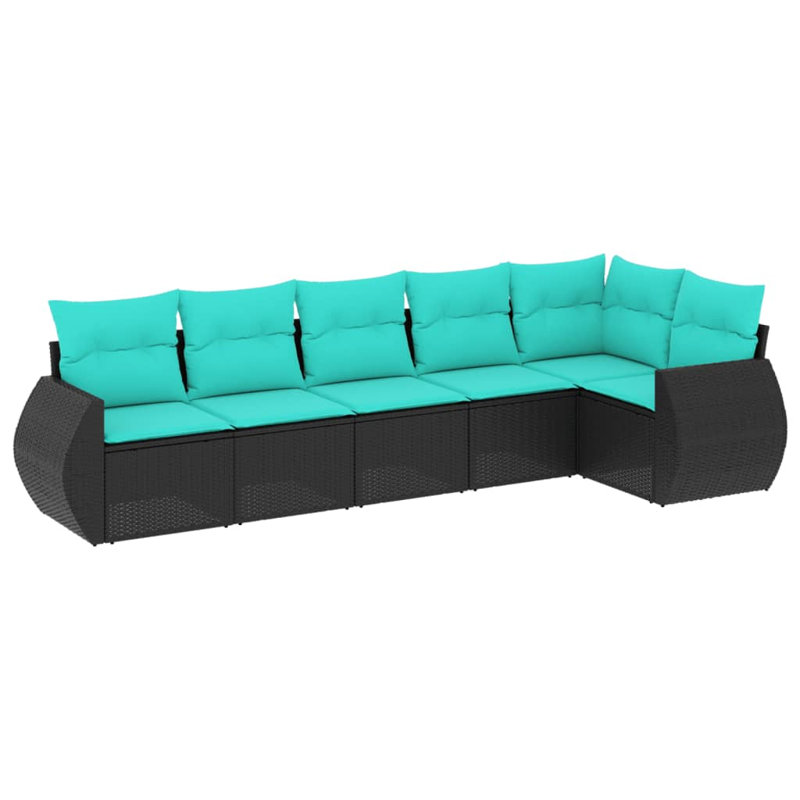  Ensemble de canapé de patio 6 pièces avec coussins en rotin de polyester noir