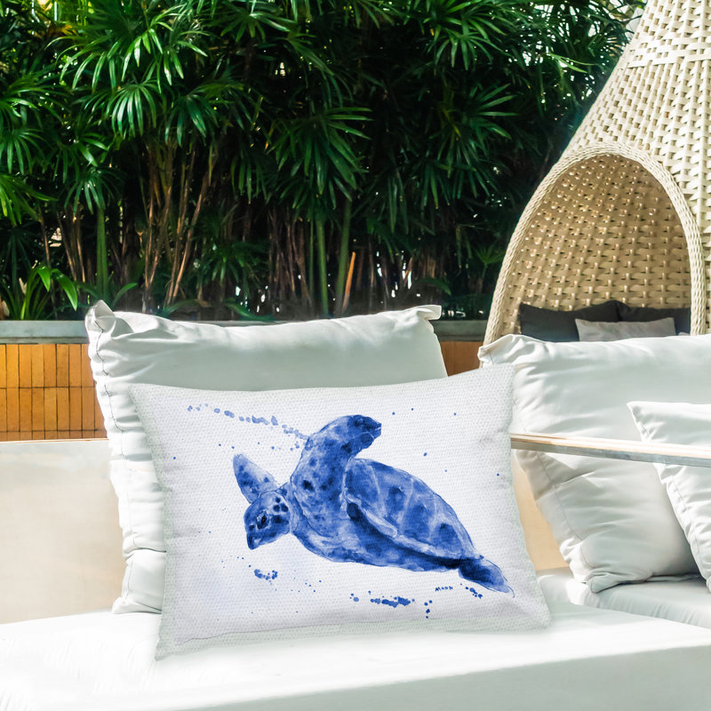 Coussin d'extérieur imprimé Modern Blue Turtle par Patti Mann