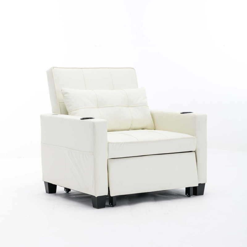 Fauteuil convertible convertible avec ports USB, Tissu blanc