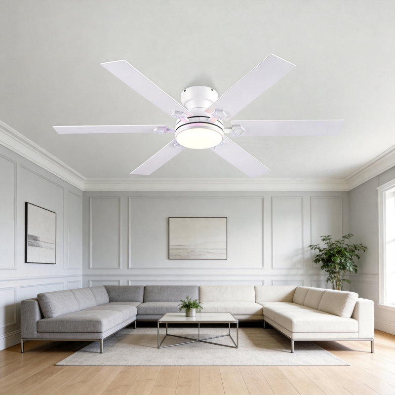Ventilateur de plafond encastré 46 pales / 46 po à 6 pales avec lumières et télécommande Moderne 3 couleurs 6 vitesses