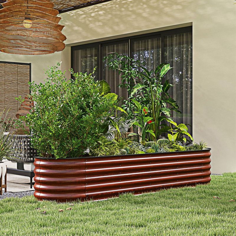 Outdoor Metal Elevated Planter Box Raised Garden Bed Kit With Safety Edging, 16.51" H x 94.51" W x 23.51" D