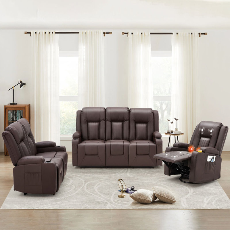 Canapé inclinable de cinéma avec porte-gobelets et poches latérales, Brun