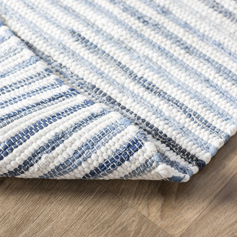 Handmade Braided Cotton Bright Blue/Navy Rug, Runner 3' x 12'